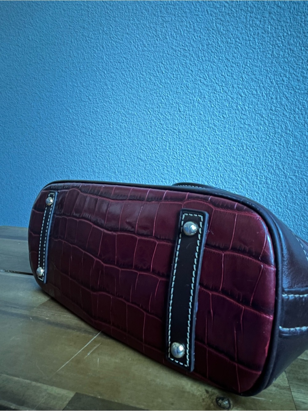 Dooney & Bourke Red Croc-Embossed Satchel with Brown Trim - Picture 5 of 5